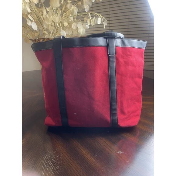 Victoria's Secret Large Tote Bag Red Canvas Black Trim Bronze Studs New 23" x 13 - Picture 6 of 10